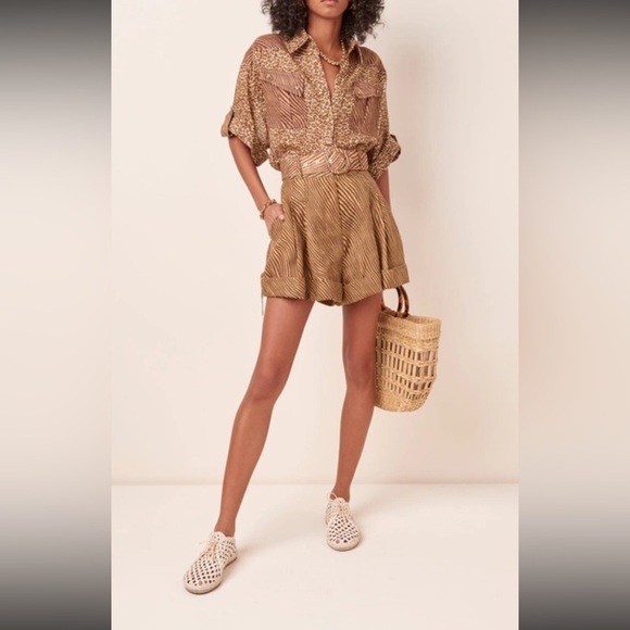 ZIMMERMANN Empire Leopard Print Button-Up Cuffed Shirt Zimmermann Sz 0 - Picture 8 of 10